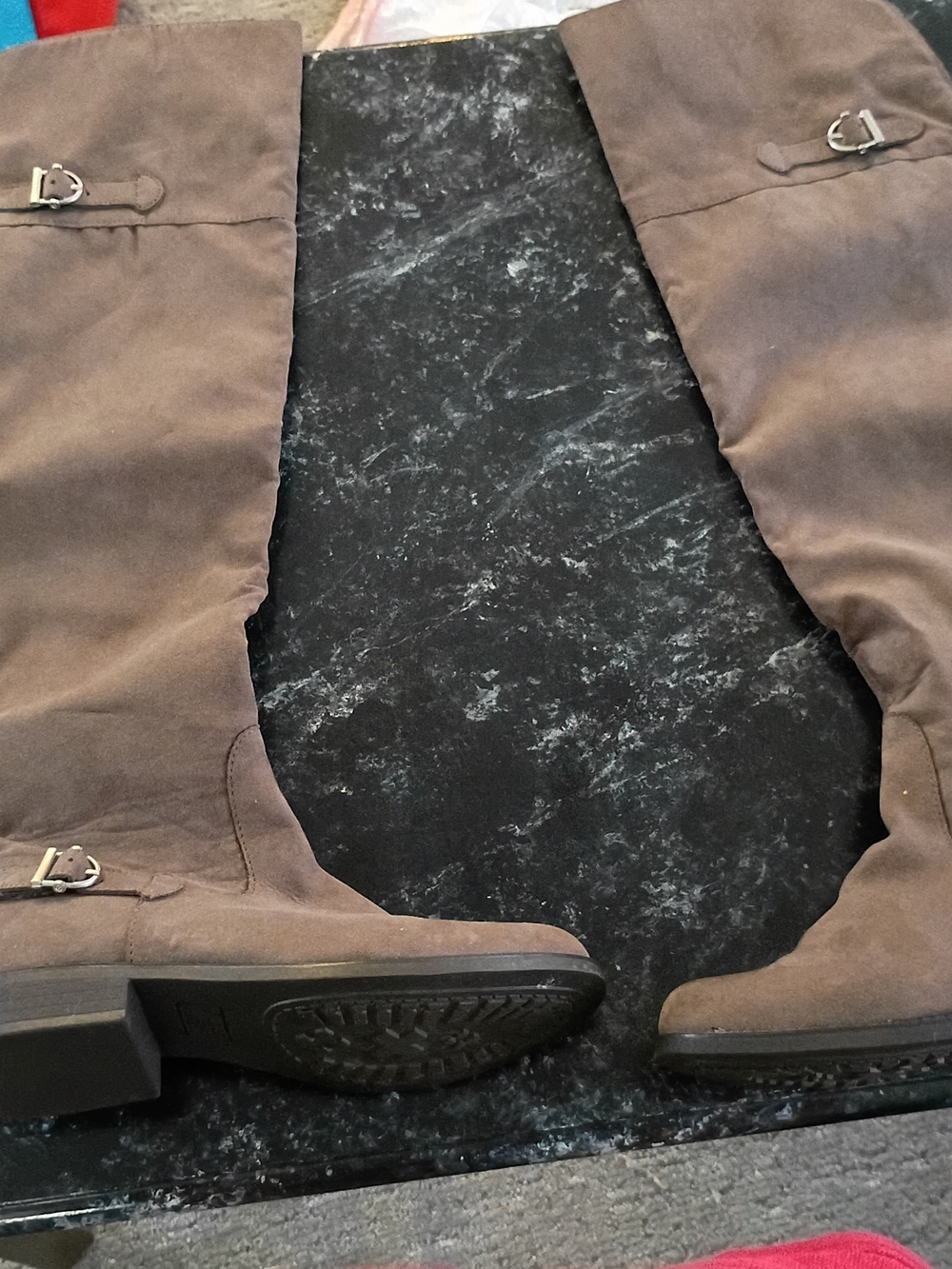 Brown Suede Knee-High Boots with Buckle Detail